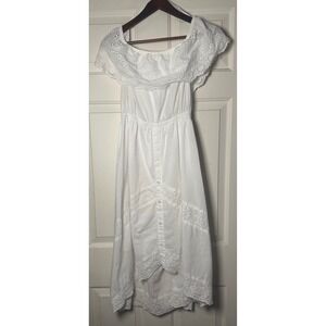 J Gee Eyelet Embroidered Ruffle‎ Peasant Midi Dress Size XL White Forest Fairy